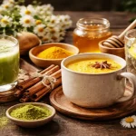 Five different healthy drinks, including chamomile tea and golden milk, to naturally maintain stable blood glucose levels overnight.