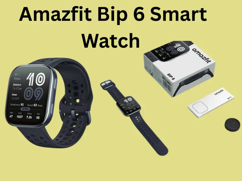 Amazfit Bip 6 smartwatch with a large screen for seniors to track daily steps and heart rate in 2026.
