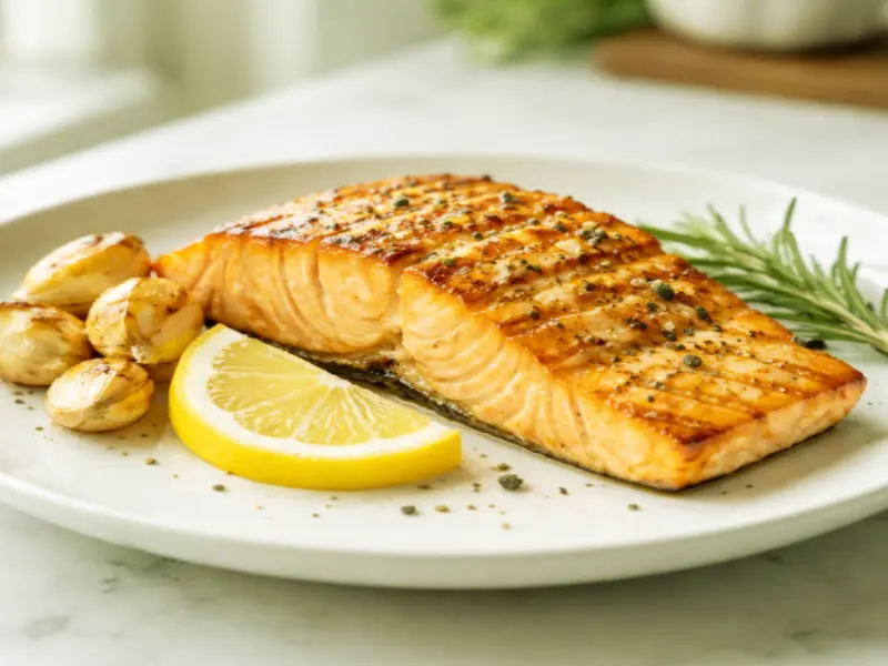 Grilled salmon and garlic for diabetic blood flow