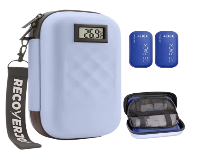 RecoverJoy TSA approved hard shell insulin travel case with high-density insulation for secure air travel.