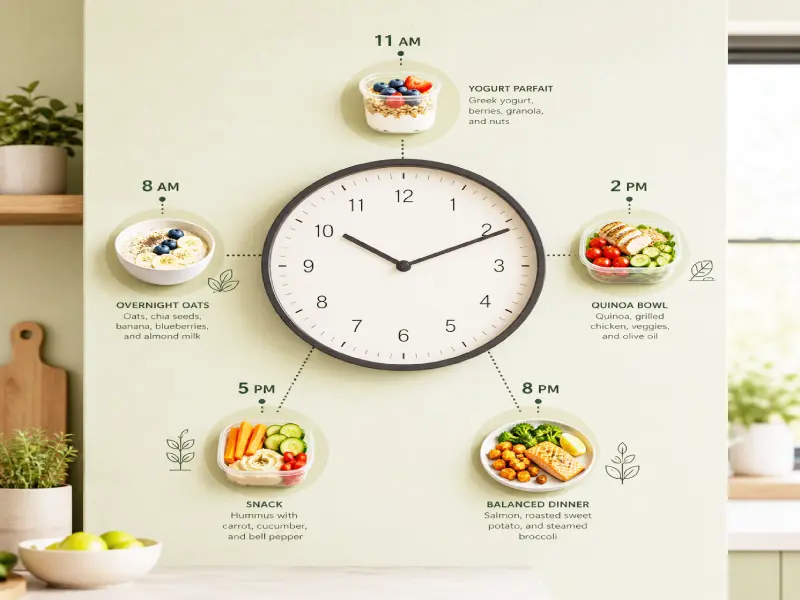 A happy middle-aged couple in their kitchen following a structured diabetic meal frequency guide together.