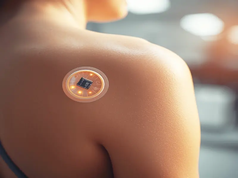 Smart insulin patch synced with a smartphone for real-time blood sugar monitoring in 2026.