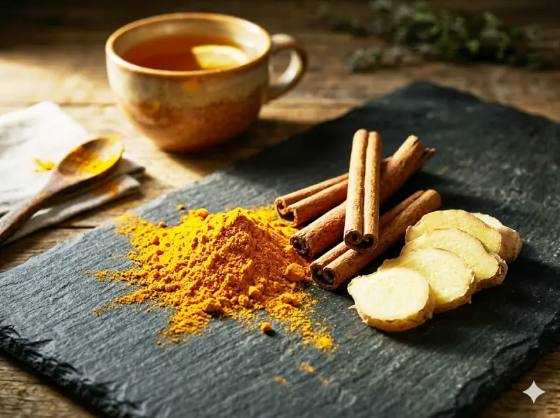 Turmeric, ginger, and cinnamon for natural circulation support.