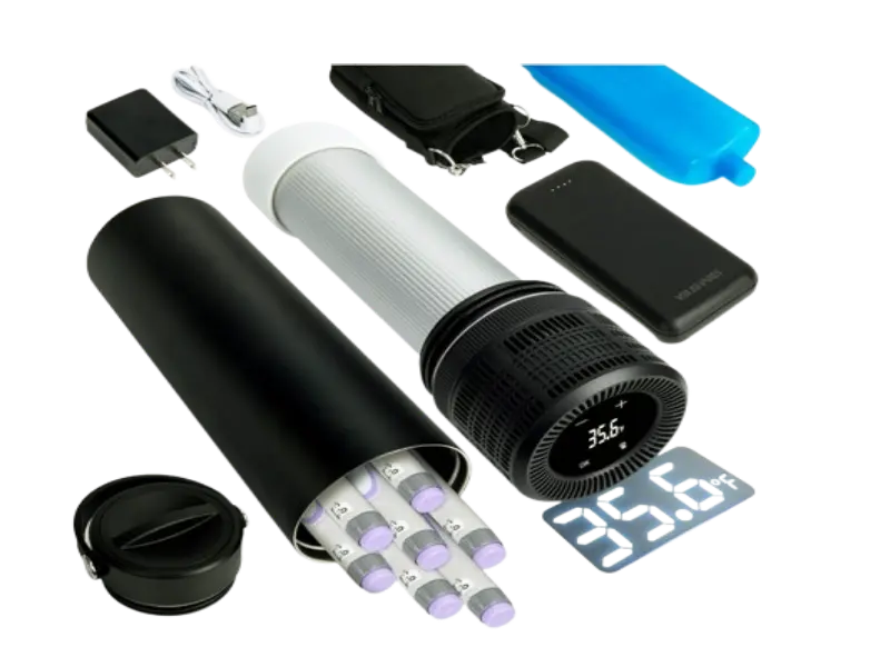 Compact YOUSHARES electric insulin cooler travel case with portable USB power bank connectivity for daily commute.