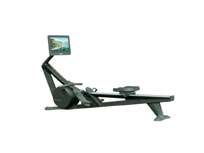 Hydrow Wave rowing machine with a 16-inch HD touchscreen display for immersive home workouts and a space-saving foldable design.