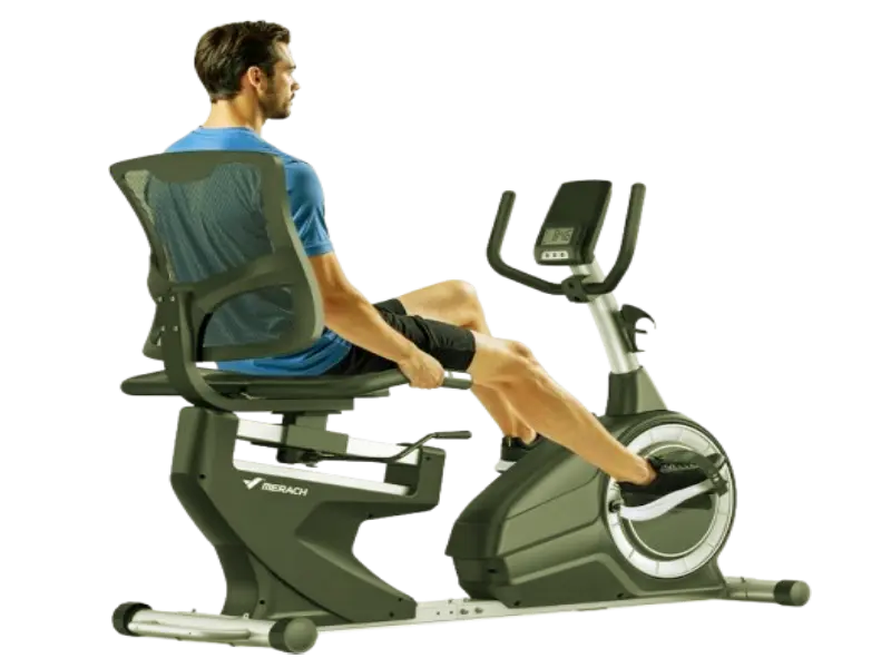 MERACH smart recumbent exercise bike with Bluetooth and app tracking for home fitness.