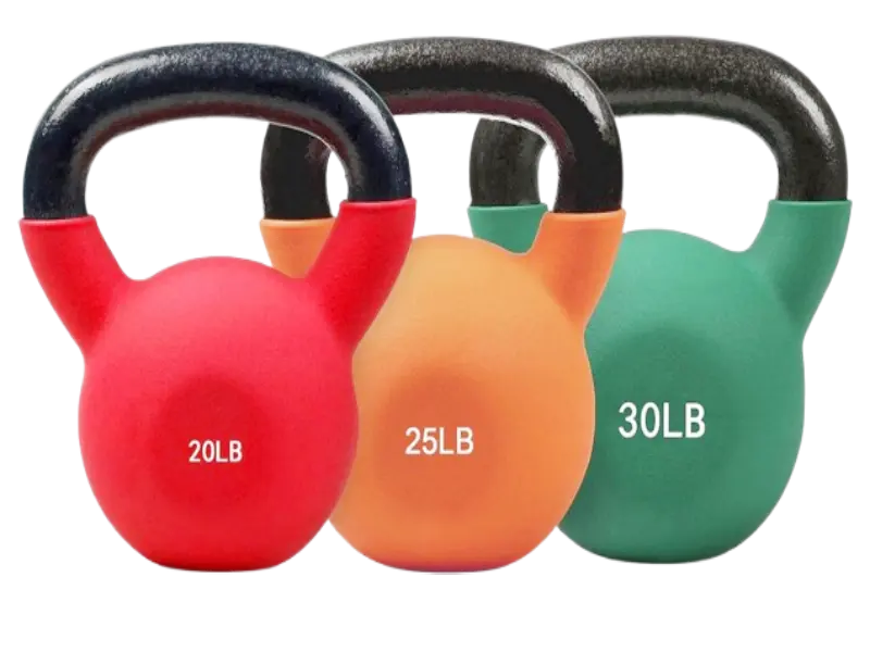 Colorful RitFit neoprene coated cast iron kettlebell with a comfortable wide grip for home gym workouts