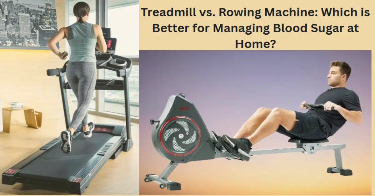 A collection of high-quality home gym equipment including a foldable treadmill and a magnetic rowing machine, ideal for safe diabetes management and indoor fitness in 2026.