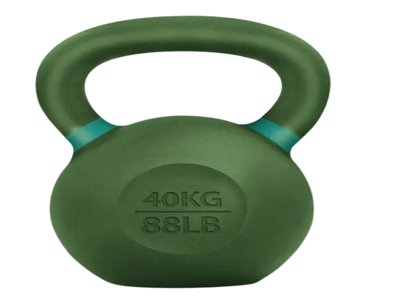 Solid cast iron Yes4All powder coated kettlebell with a flat base to prevent rolling during exercises