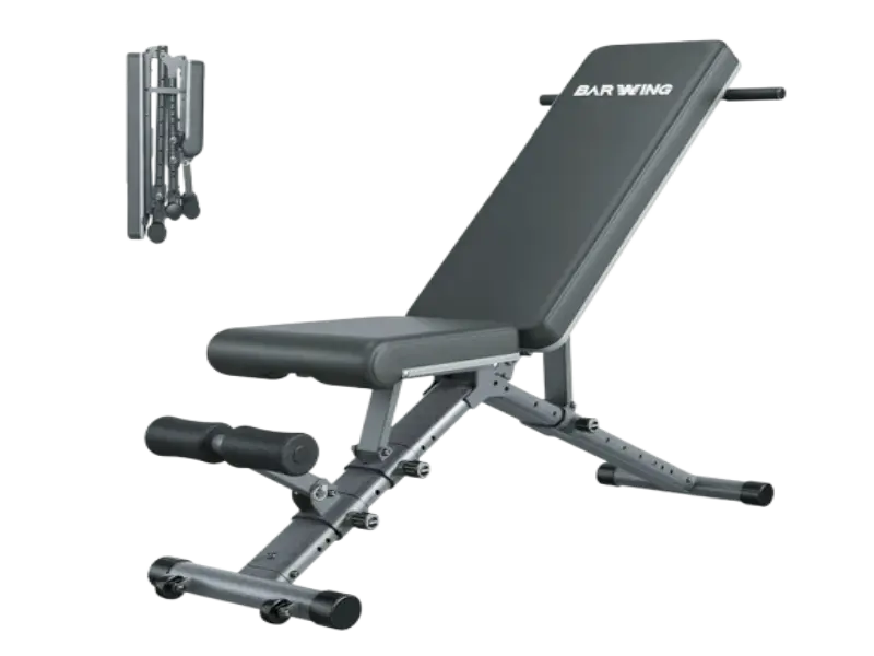 BARWING heavy duty adjustable weight bench with triangular structural frame and fast-locking adjustment pin.