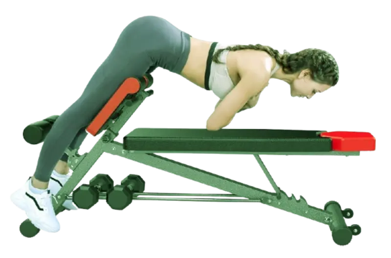 Finer Form Multi-Functional weight bench for full-body workouts and Roman chair hyperextension exercises at home.