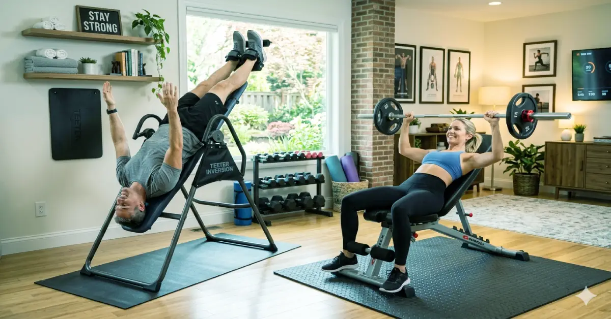 Inversion table vs adjustable weight bench for diabetic back pain relief therapy at home