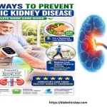 An infographic featured image titled '5 KEY WAYS TO PREVENT DIABETIC KIDNEY DISEASE', showing a simplified patient using a Zelvory cold laser device on their foot for healing waves. It features large icons and bold text outlining: 1. DAILY SUGAR MONITORING, 2. LOW BLOOD PRESSURE, 3. BALANCED DIET, 4. PHYSICAL ACTIVITY, and 5. ANNUAL TESTS, for concise, accessible health information.
