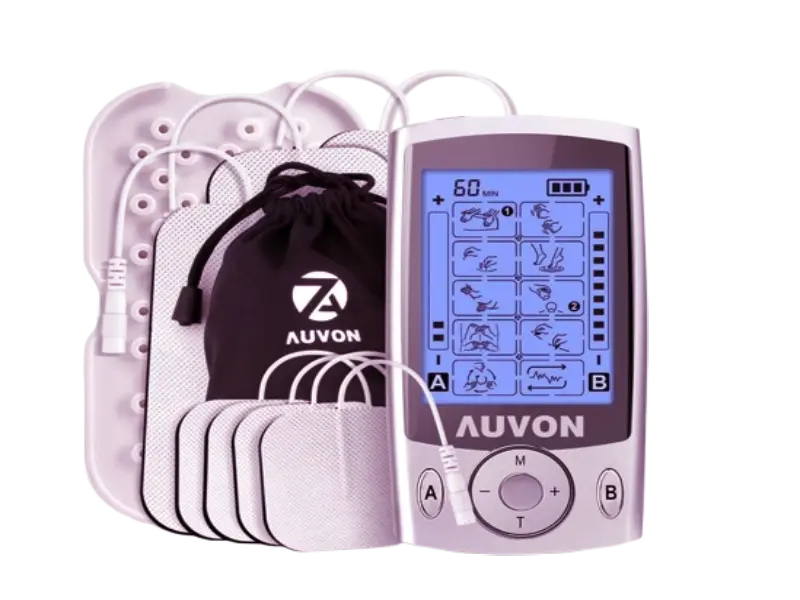 AUVON dual channel TENS unit muscle stimulator machine with electrode pads for foot pain