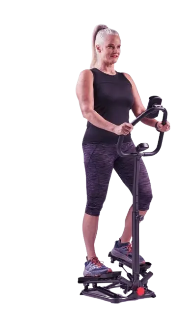 Sunny Health and Fitness mini stepper with LCD display and resistance bands