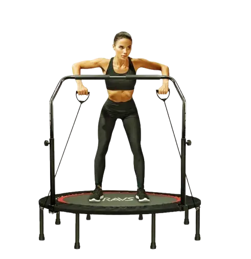 RAVS mini trampoline rebounder with resistance bands for full body workout