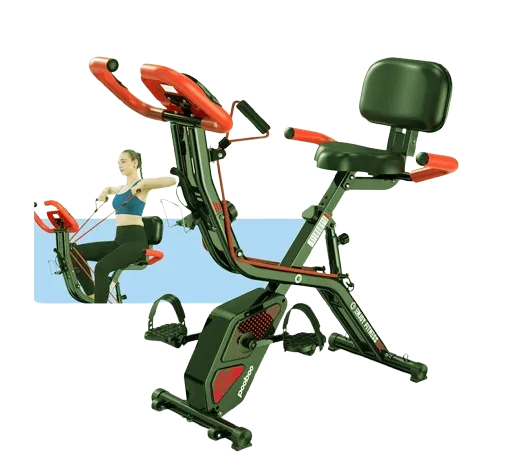 pooboo folding exercise bike with ergonomic back support cushion for diabetic seniors