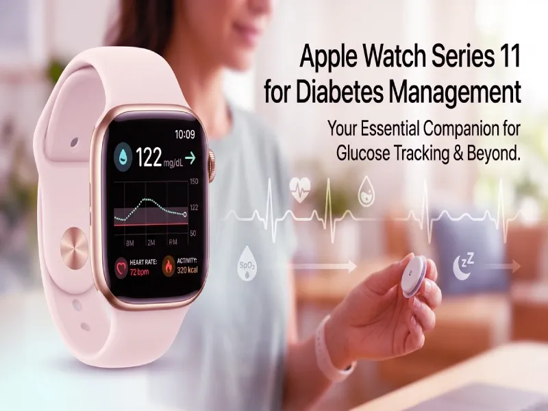 Dexcom CGM sensor paired via Bluetooth with Apple Watch Series 11 showing continuous glucose data sync.