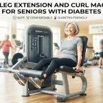 Seniors with diabetes using a dual leg extension and curl machine in a home gym setting