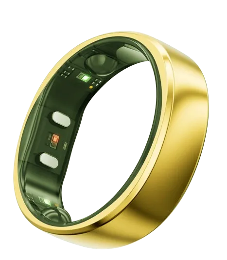Close-up of the RingConn Gen 2 smart ring in Rose Gold showing its inner sensors, lightweight titanium build, and smooth ergonomic design.