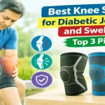 Best knee sleeves for diabetic joint pain and swelling top 3 picks graphic with Diabetic Step branding.