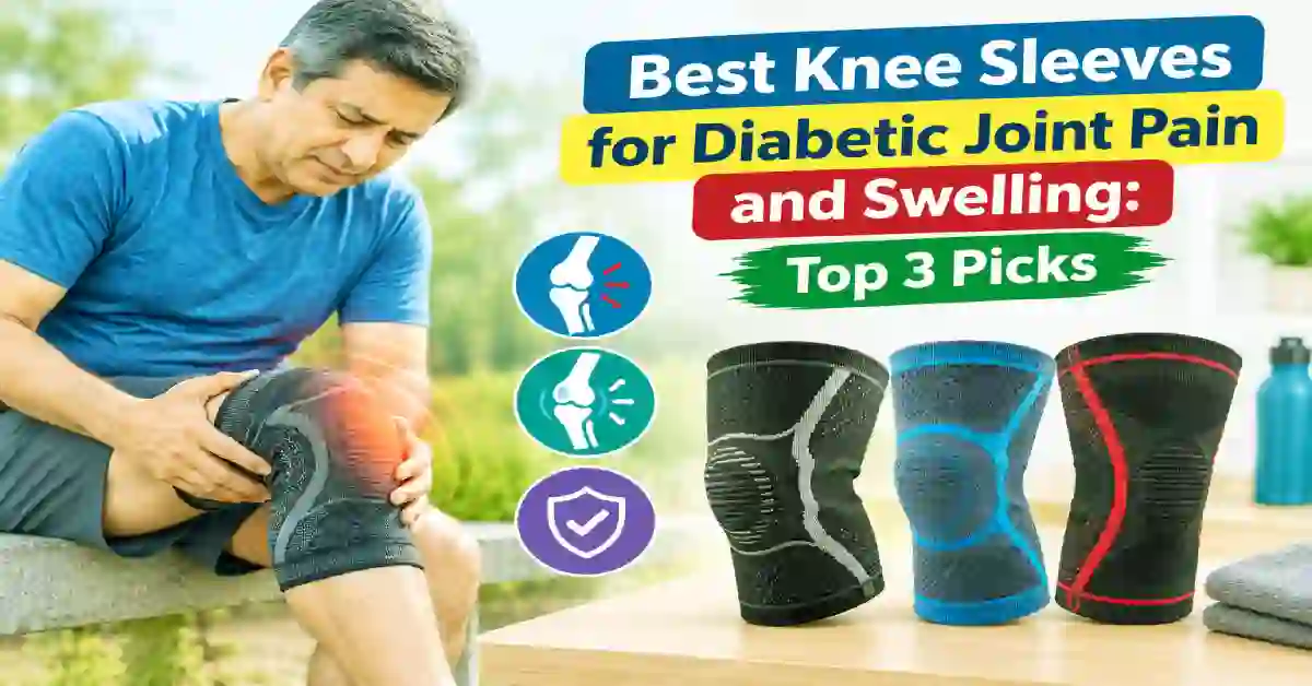 Best knee sleeves for diabetic joint pain and swelling top 3 picks graphic with Diabetic Step branding.
